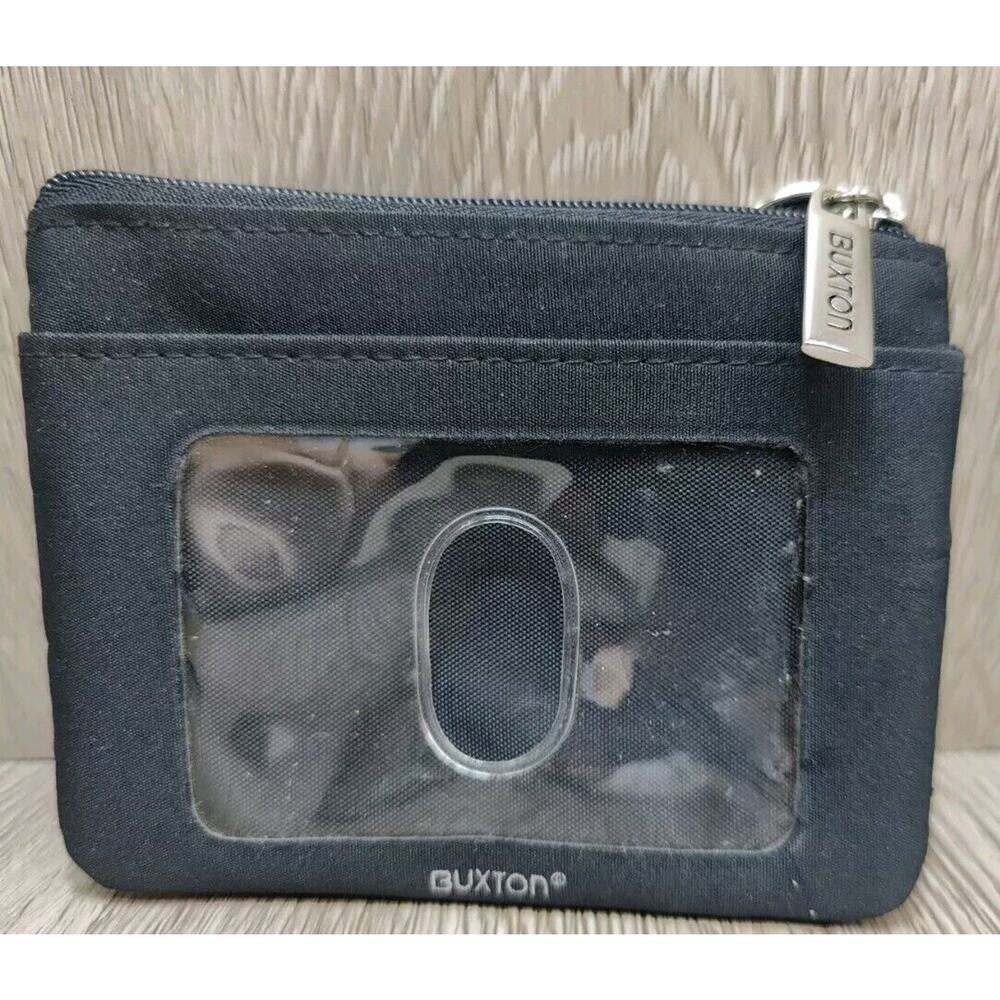 Buxton Wallet ID‎ Card Leather Black compact minimalist Zip Pouch